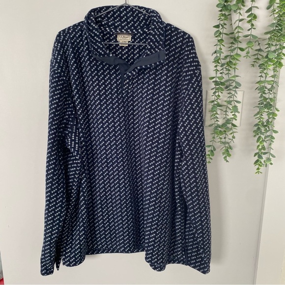 L.L Bean Mens Navy Blue Patterned Fleece Buttoned Sweatshirt Size XL - Picture 1 of 14